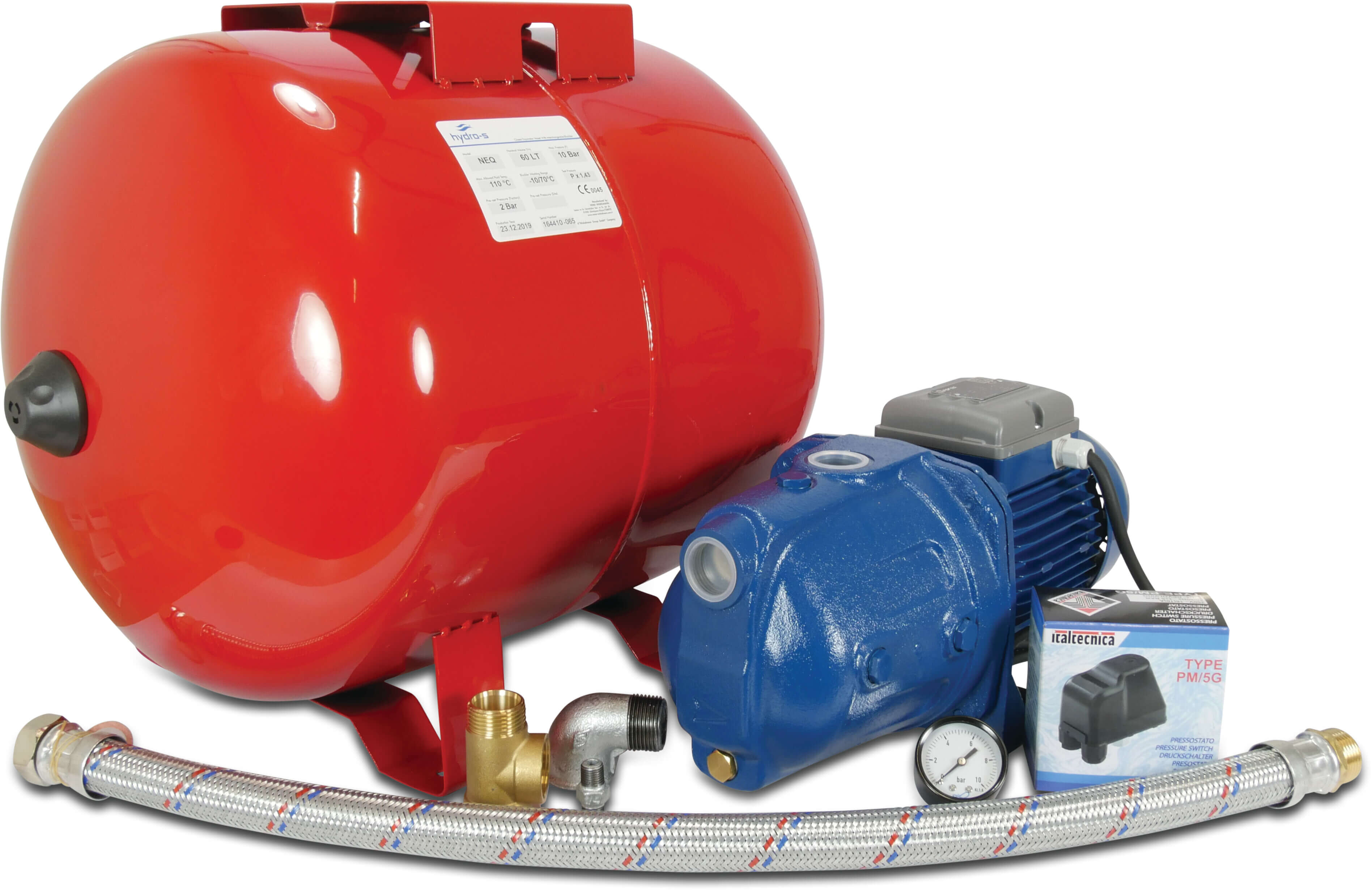 Foras Hydrofoorset gietijzer 1" x 1 1/2" binnendraad 8bar 10,3A 230VAC blauw type JA 200/1 horizontaal